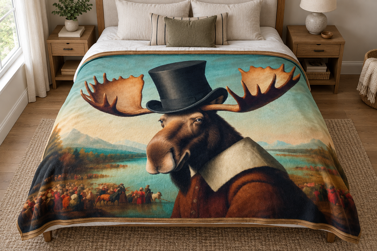 Lakeside Remby Moose blanket on a bed