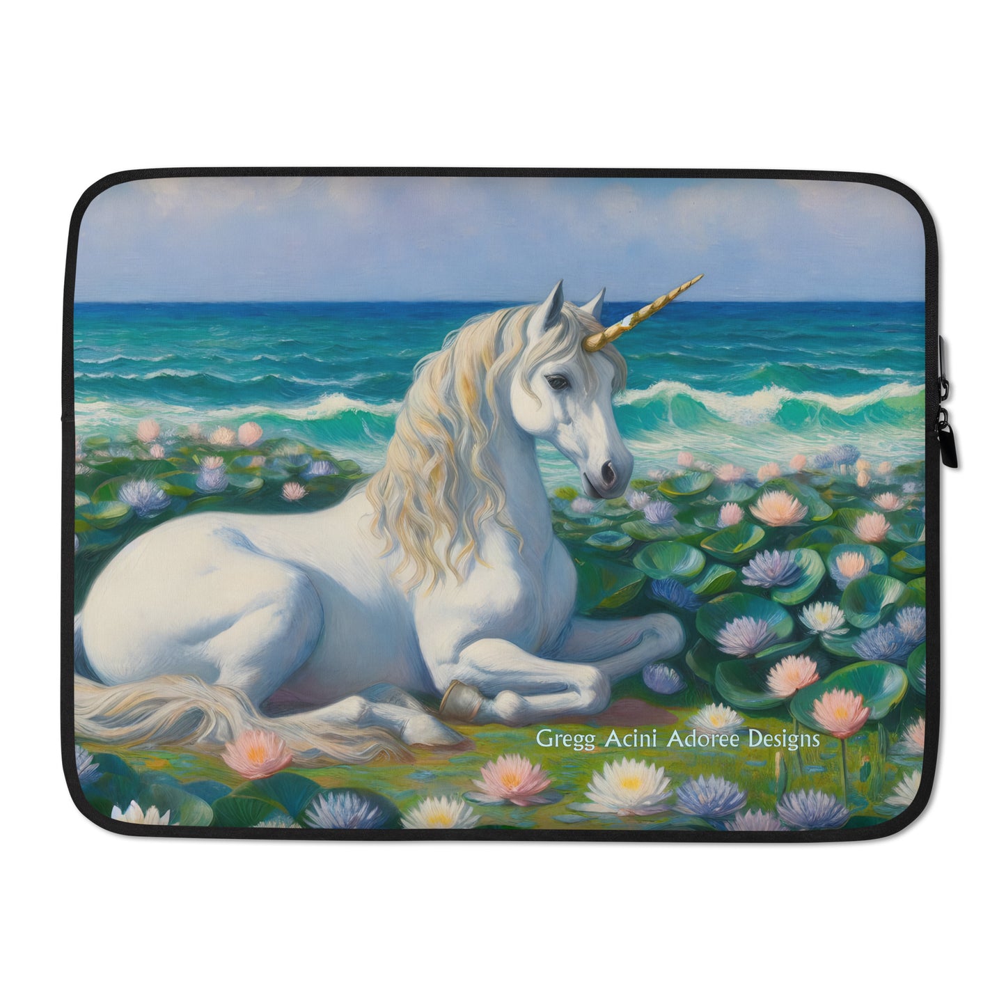 Unicorn by the Sea Laptop Sleeve by Gregg Acini Adoree Designs