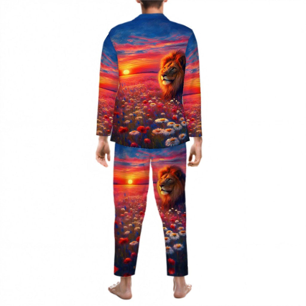 Lion in the Sunset 1 Long Sleeved Pajamas for Men Set - Gregg Acini Adoree Designs - Men's Pajamas