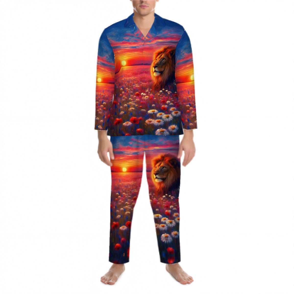 Lion in the Sunset 1 Long Sleeved Pajamas for Men Set - Gregg Acini Adoree Designs - Men's Pajamas