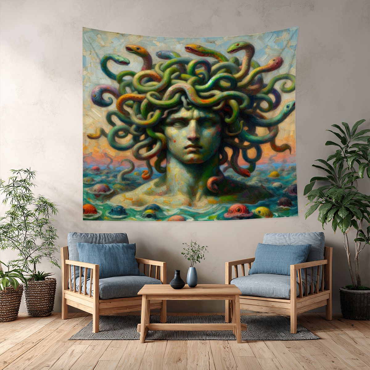 Medusa in the Sea Lightweight Wall Tapestry (Fabric Wall Hanging - USA) - Gregg Acini Adoree Designs - Wall Coverings