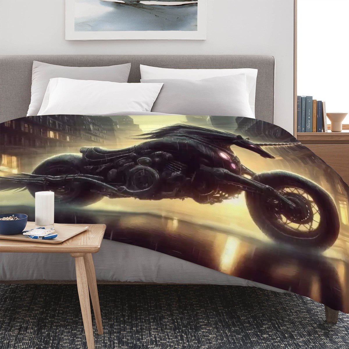Motorcycle Unicorn 300 GSM Flannel Throw Blanket (Made in USA) - Gregg Acini Adoree Designs - Blanket
