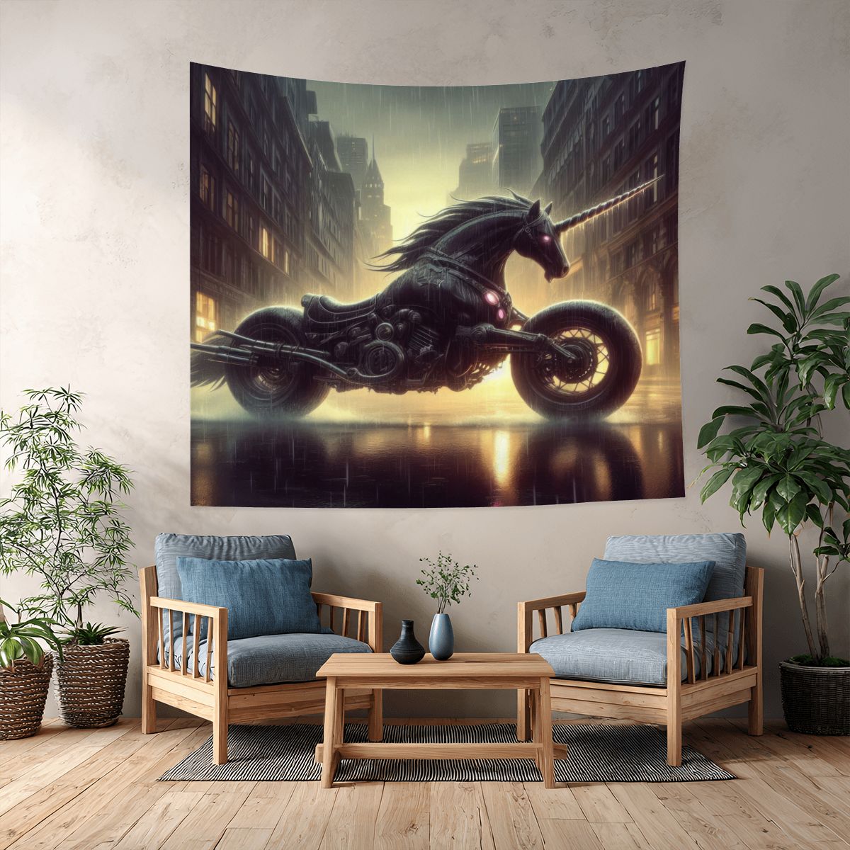 Motorcycle Unicorn Lightweight Wall Tapestry (Fabric Wall Hanging - USA) - Gregg Acini Adoree Designs - Wall Coverings