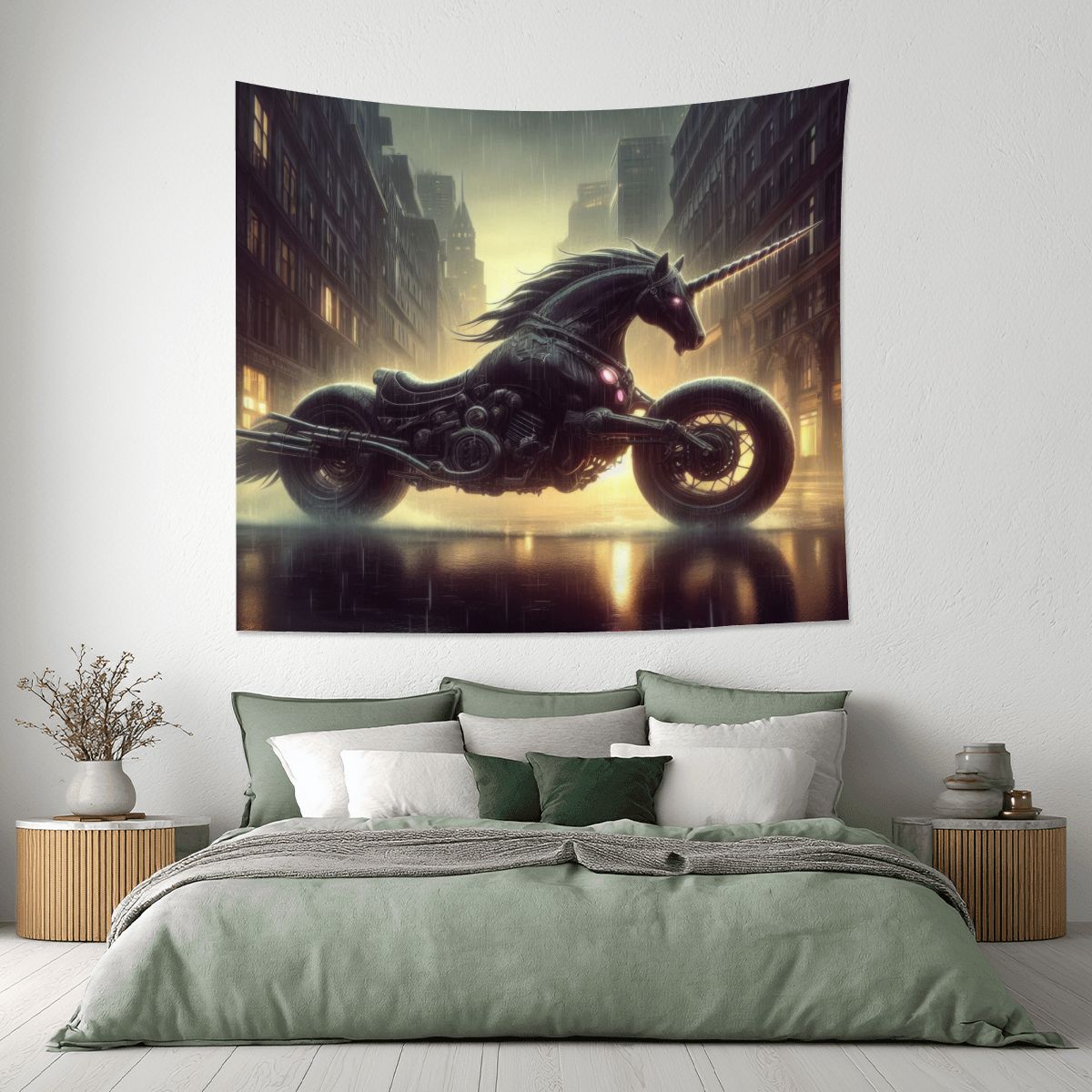 Motorcycle Unicorn Lightweight Wall Tapestry (Fabric Wall Hanging - USA) - Gregg Acini Adoree Designs - Wall Coverings