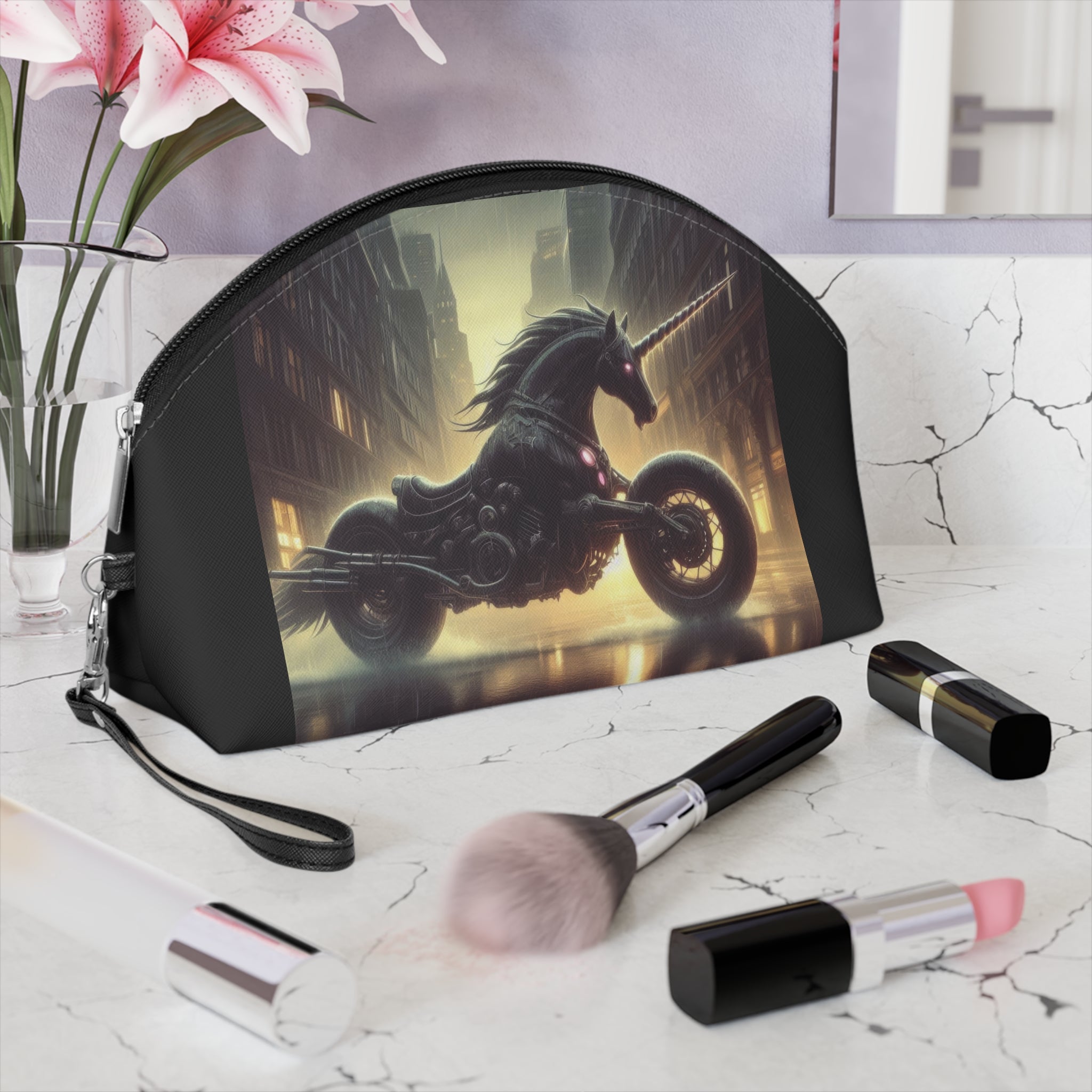 Motorcycle Unicorn Makeup Bag – Cosmetic Pouch - Gregg Acini Adoree Designs - Bags