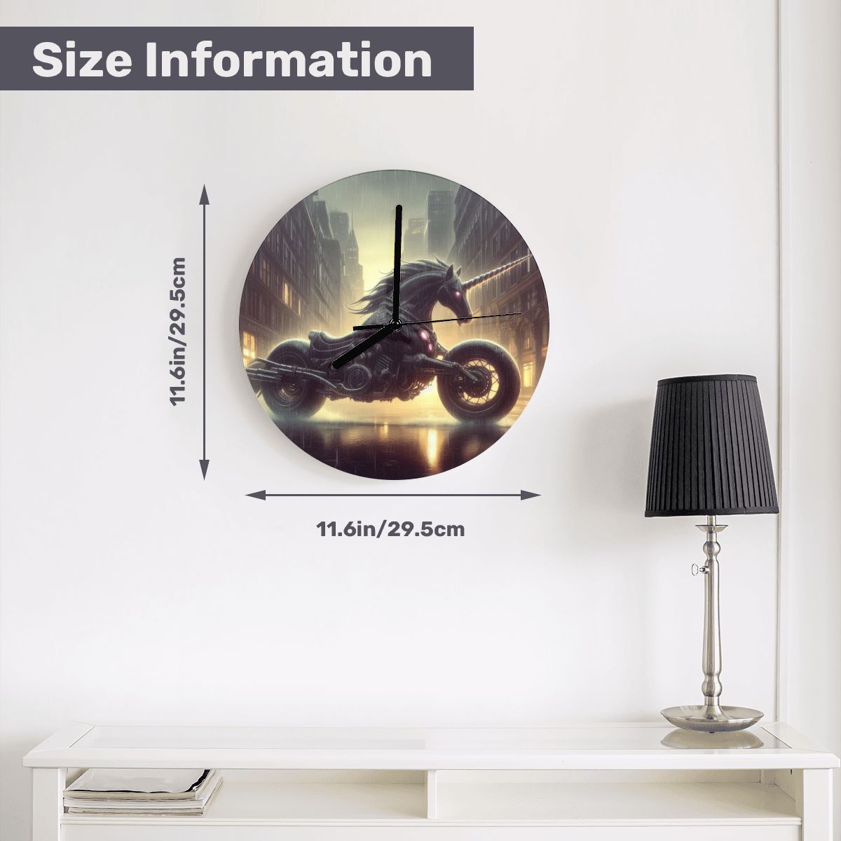 Motorcycle Unicorn MDF Wall Clock (Made in USA) - Gregg Acini Adoree Designs - Wall Clock