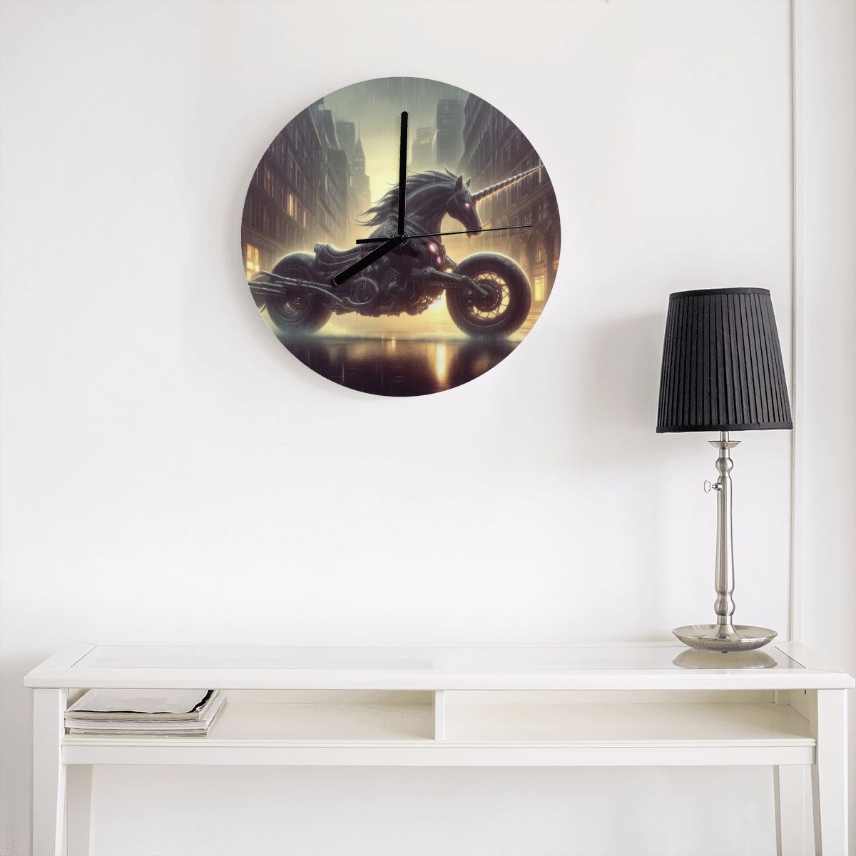 Motorcycle Unicorn MDF Wall Clock (Made in USA) - Gregg Acini Adoree Designs - Wall Clock