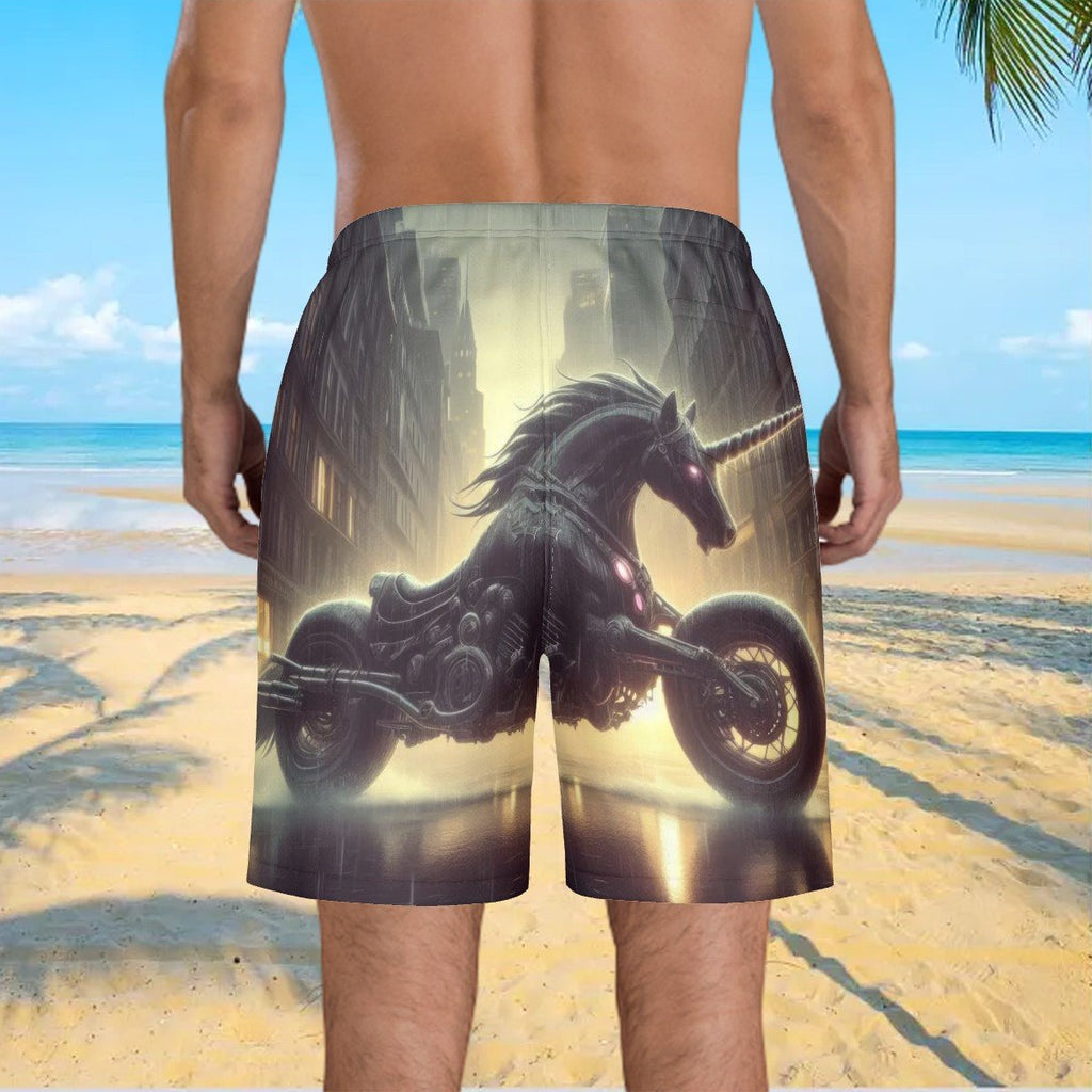 Motorcycle Unicorn Men's Beach Shorts - Gregg Acini Adoree Designs - Swimsuit