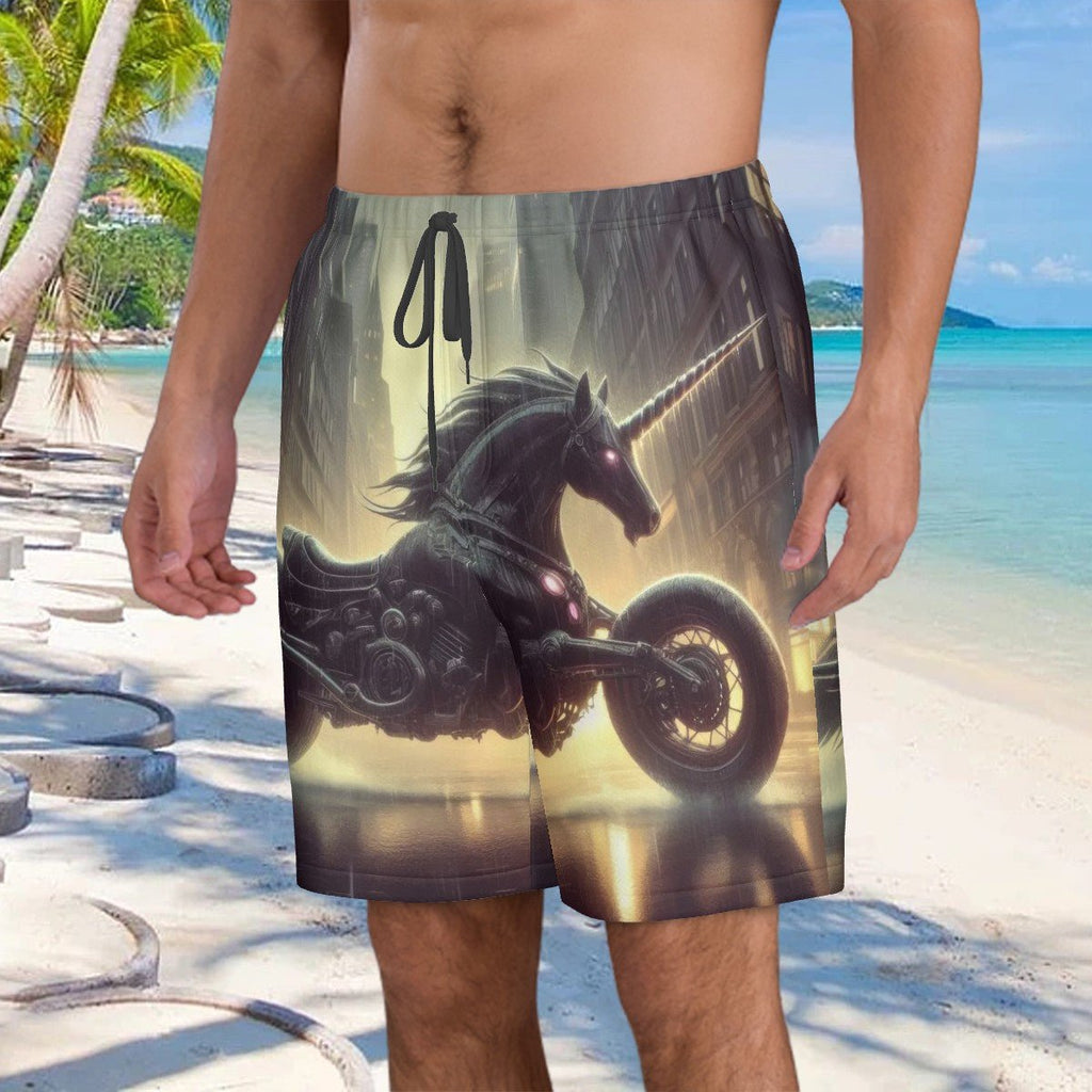 Motorcycle Unicorn Men's Beach Shorts - Gregg Acini Adoree Designs - Swimsuit