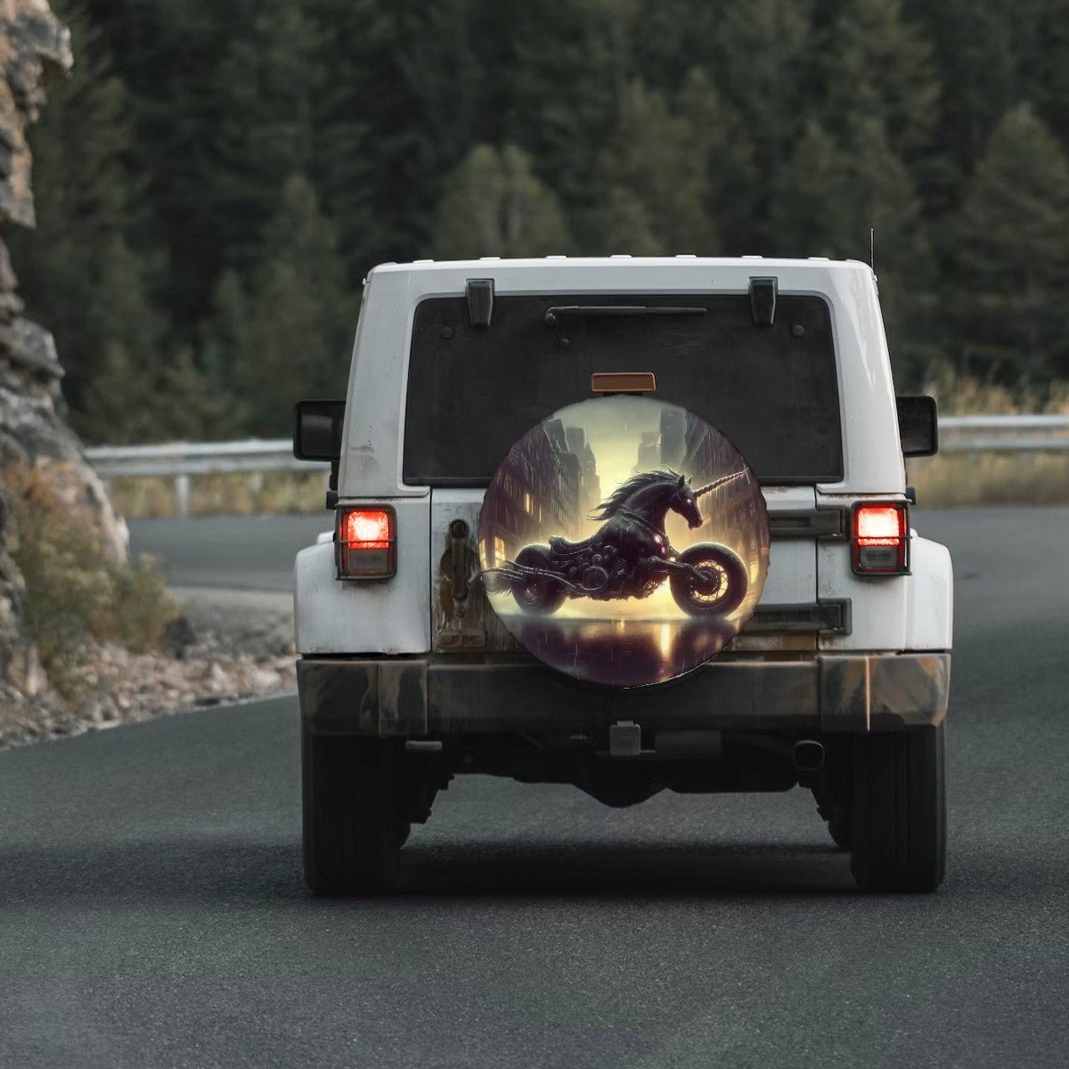 Motorcycle Unicorn - Thickened Spare Tire Cover - Gregg Acini Adoree Designs - Spare Tire Cover