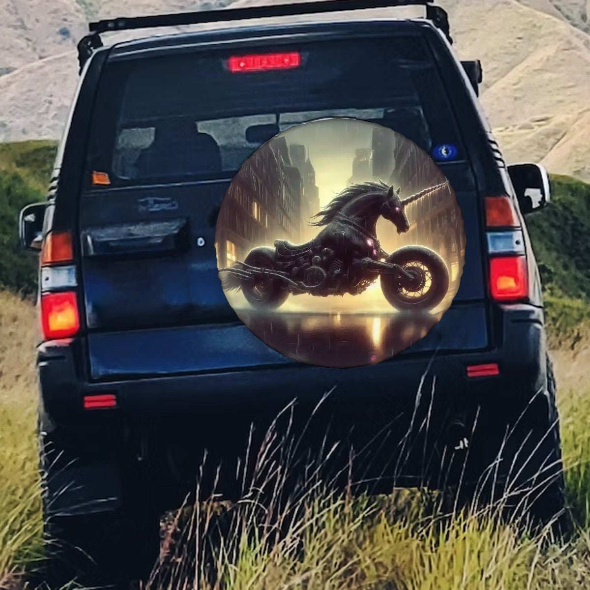 Motorcycle Unicorn - Thickened Spare Tire Cover - Gregg Acini Adoree Designs - Spare Tire Cover