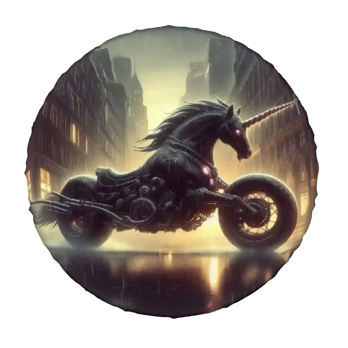 Motorcycle Unicorn - Thickened Spare Tire Cover - Gregg Acini Adoree Designs - Spare Tire Cover