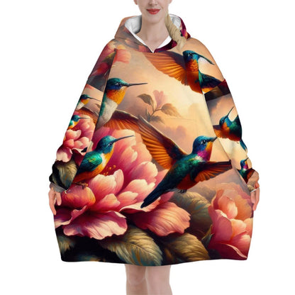 Multicolor Hummingbirds Adult Blanket Hoodie - Gregg Acini Adoree Designs - Hooded Blanket