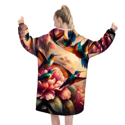 Multicolor Hummingbirds Adult Blanket Hoodie - Gregg Acini Adoree Designs - Hooded Blanket