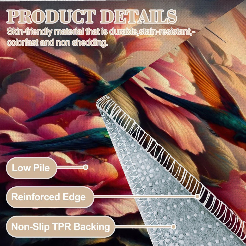 Multicolor Hummingbirds Area Rug without Tassels (3:5) - Gregg Acini Adoree Designs - Rugs & Mats