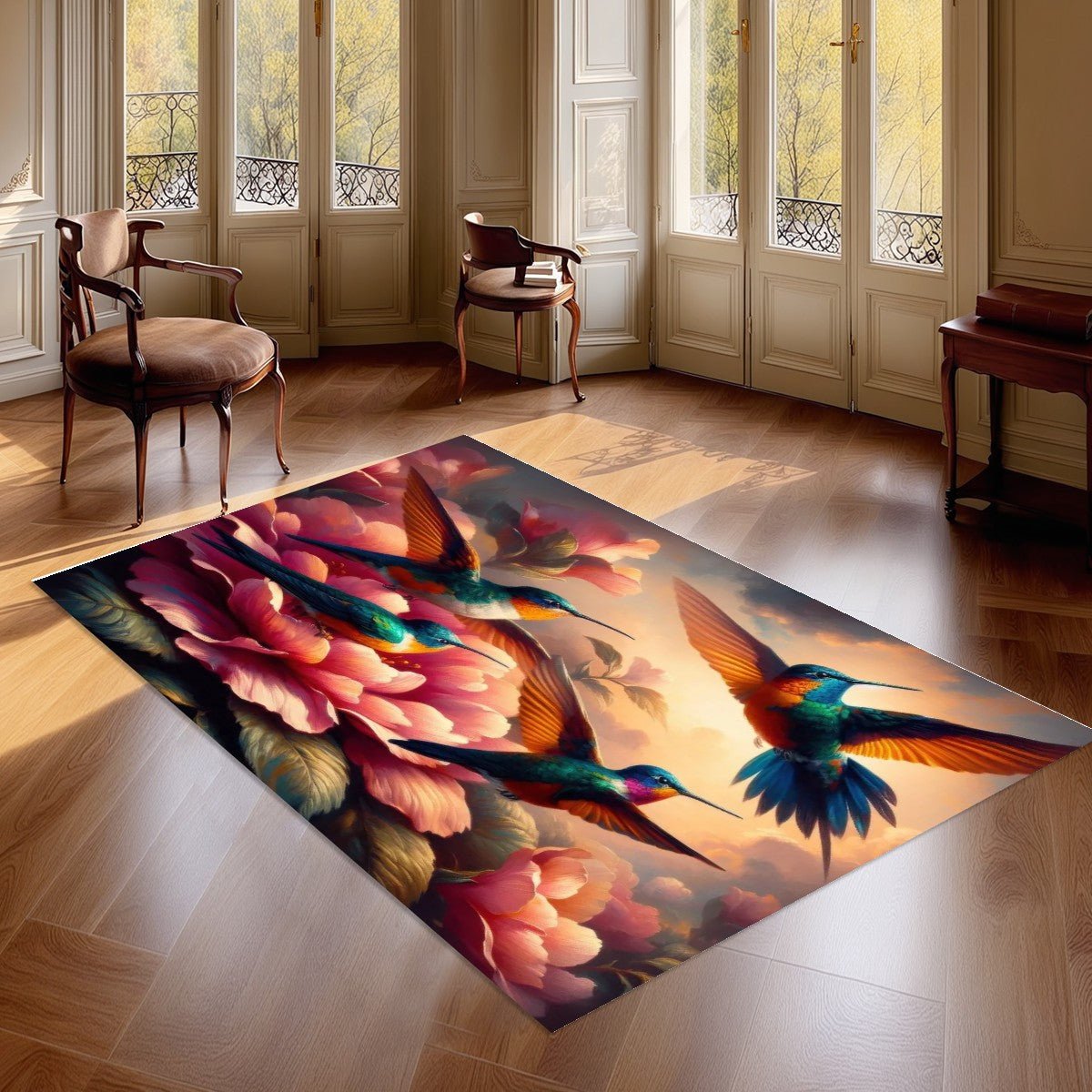 Multicolor Hummingbirds Area Rug without Tassels (3:5) - Gregg Acini Adoree Designs - Rugs & Mats