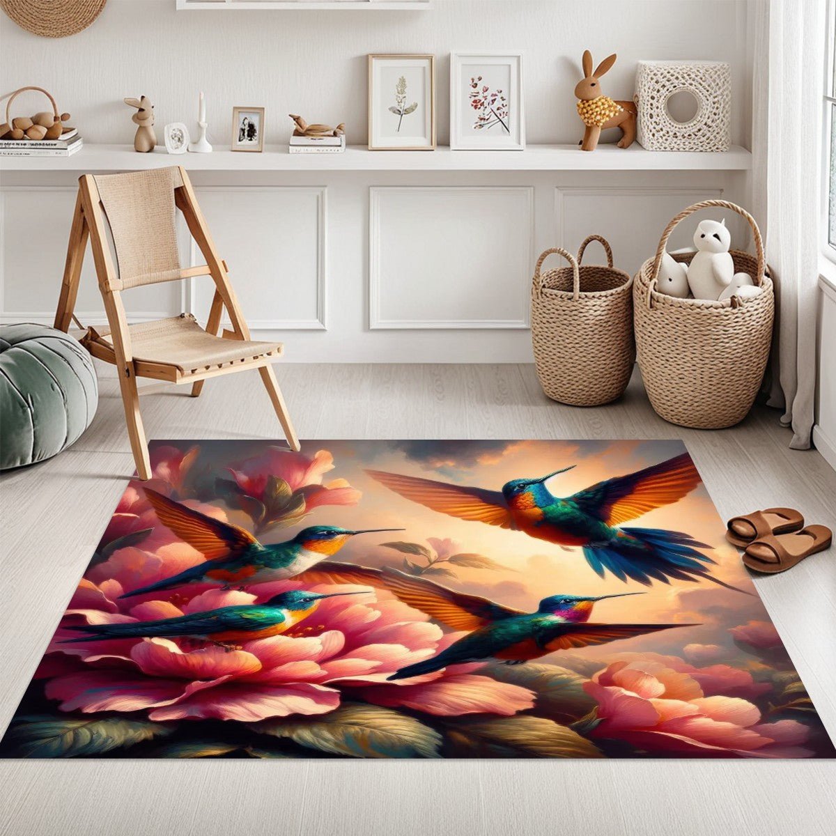 Multicolor Hummingbirds Area Rug without Tassels (3:5) - Gregg Acini Adoree Designs - Rugs & Mats