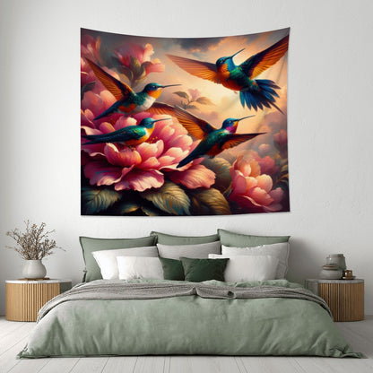 Multicolor Hummingbirds Lightweight Wall Tapestry (Fabric Wall Hanging - USA) - Gregg Acini Adoree Designs - Wall Coverings