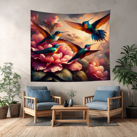 Multicolor Hummingbirds Lightweight Wall Tapestry (Fabric Wall Hanging - USA) - Gregg Acini Adoree Designs - Wall Coverings