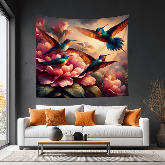 Multicolor Hummingbirds Lightweight Wall Tapestry (Fabric Wall Hanging - USA) - Gregg Acini Adoree Designs - Wall Coverings