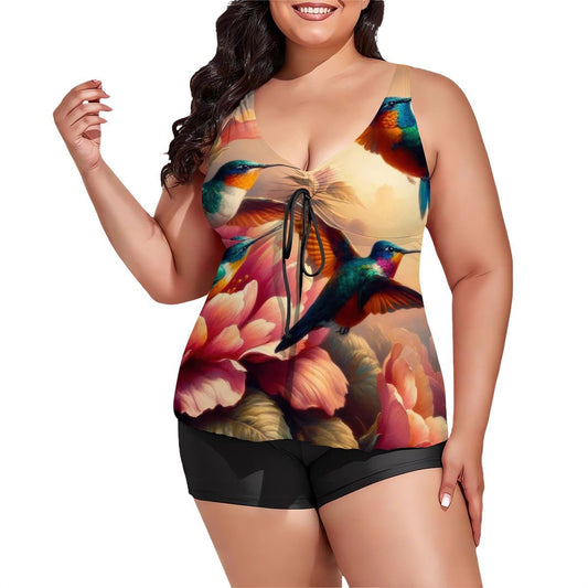 Multicolor Hummingbirds Plus Size Two Piece Swimsuit for Women - Gregg Acini Adoree Designs - Women's Swimwear