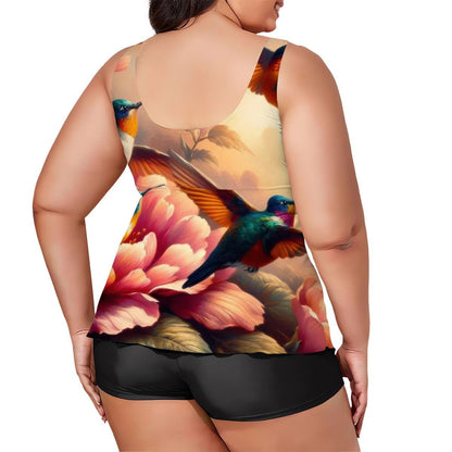 Multicolor Hummingbirds Plus Size Two Piece Swimsuit for Women - Gregg Acini Adoree Designs - Women's Swimwear