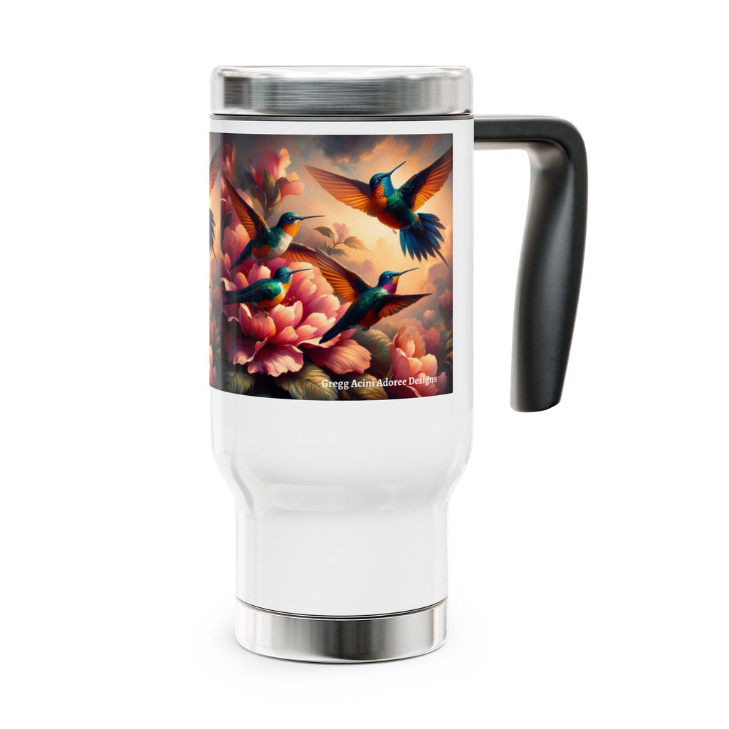 Multicolor Hummingbirds Stainless Steel Travel Mug - 14oz Handle Design - Gregg Acini Adoree Designs - Mug