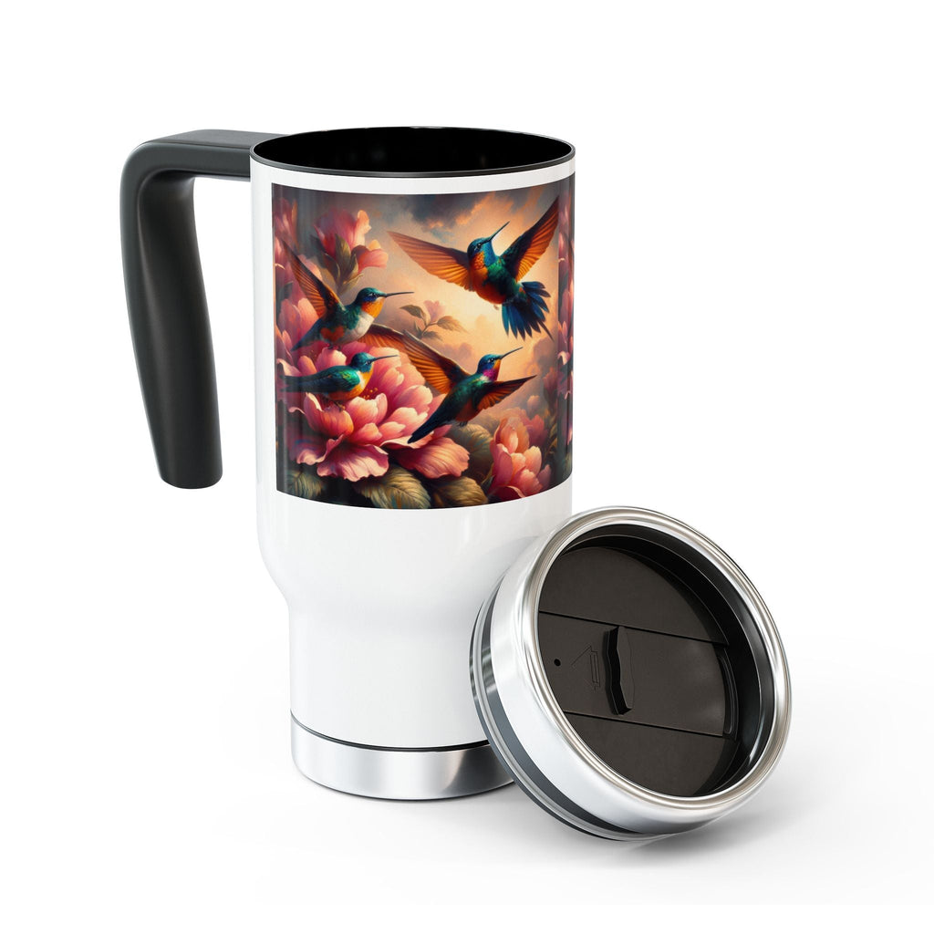 Multicolor Hummingbirds Stainless Steel Travel Mug - 14oz Handle Design - Gregg Acini Adoree Designs - Mug
