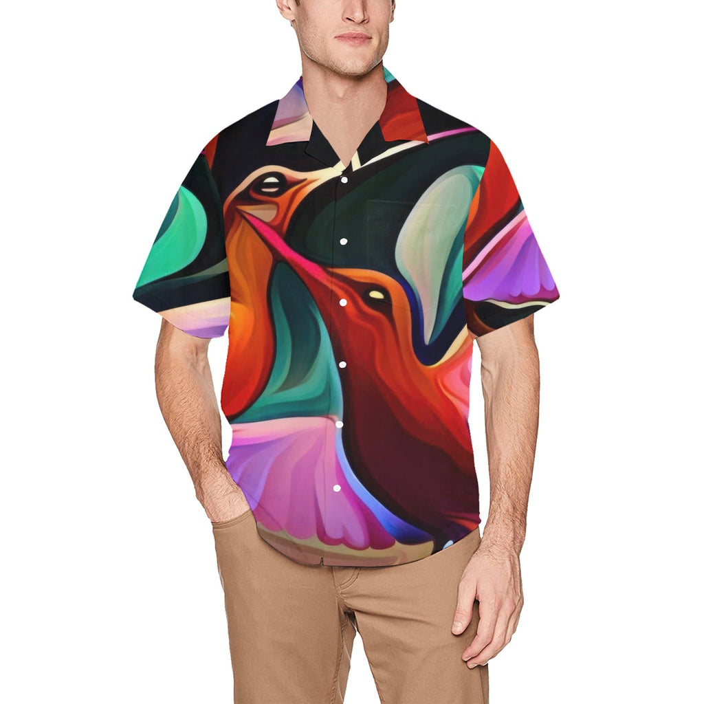 Okee Hummingbirds Hawaiian Shirt with Chest Pocket & Merged Design - Gregg Acini Adoree Designs - Button Down Shirt