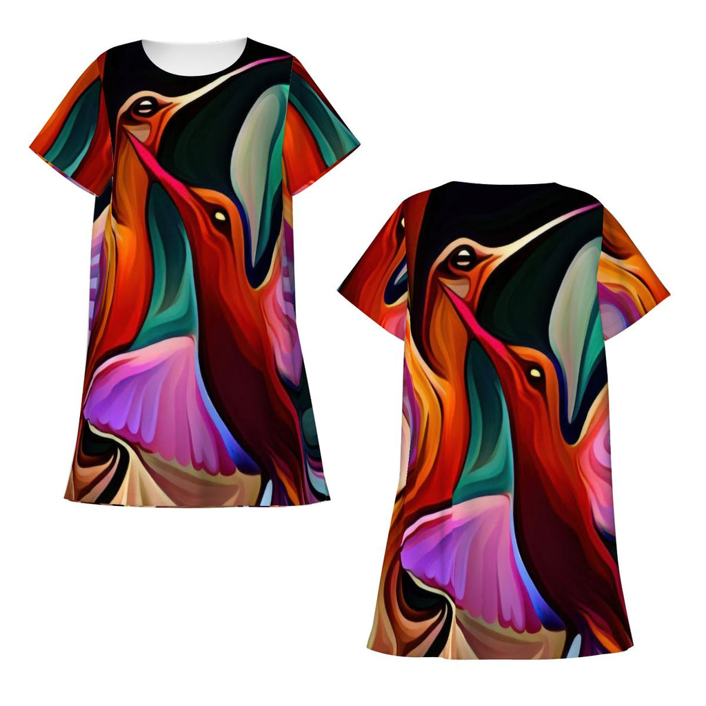 Okee Hummingbirds Loose Short - Sleeve Nightgown - Gregg Acini Adoree Designs - Women's Pajamas