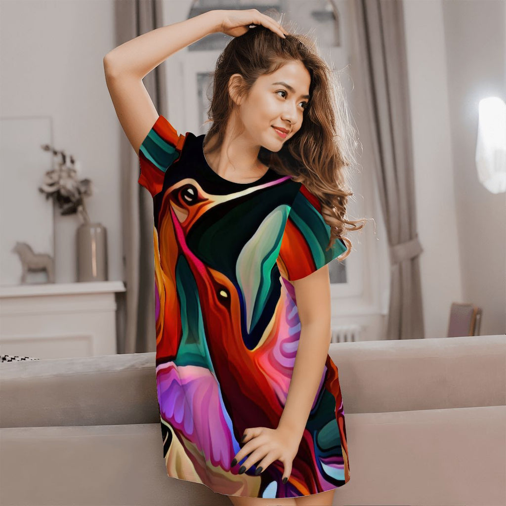 Okee Hummingbirds Loose Short - Sleeve Nightgown - Gregg Acini Adoree Designs - Women's Pajamas