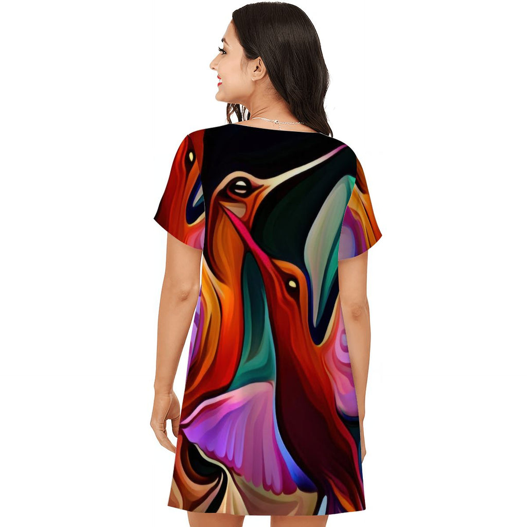 Okee Hummingbirds Loose Short - Sleeve Nightgown - Gregg Acini Adoree Designs - Women's Pajamas