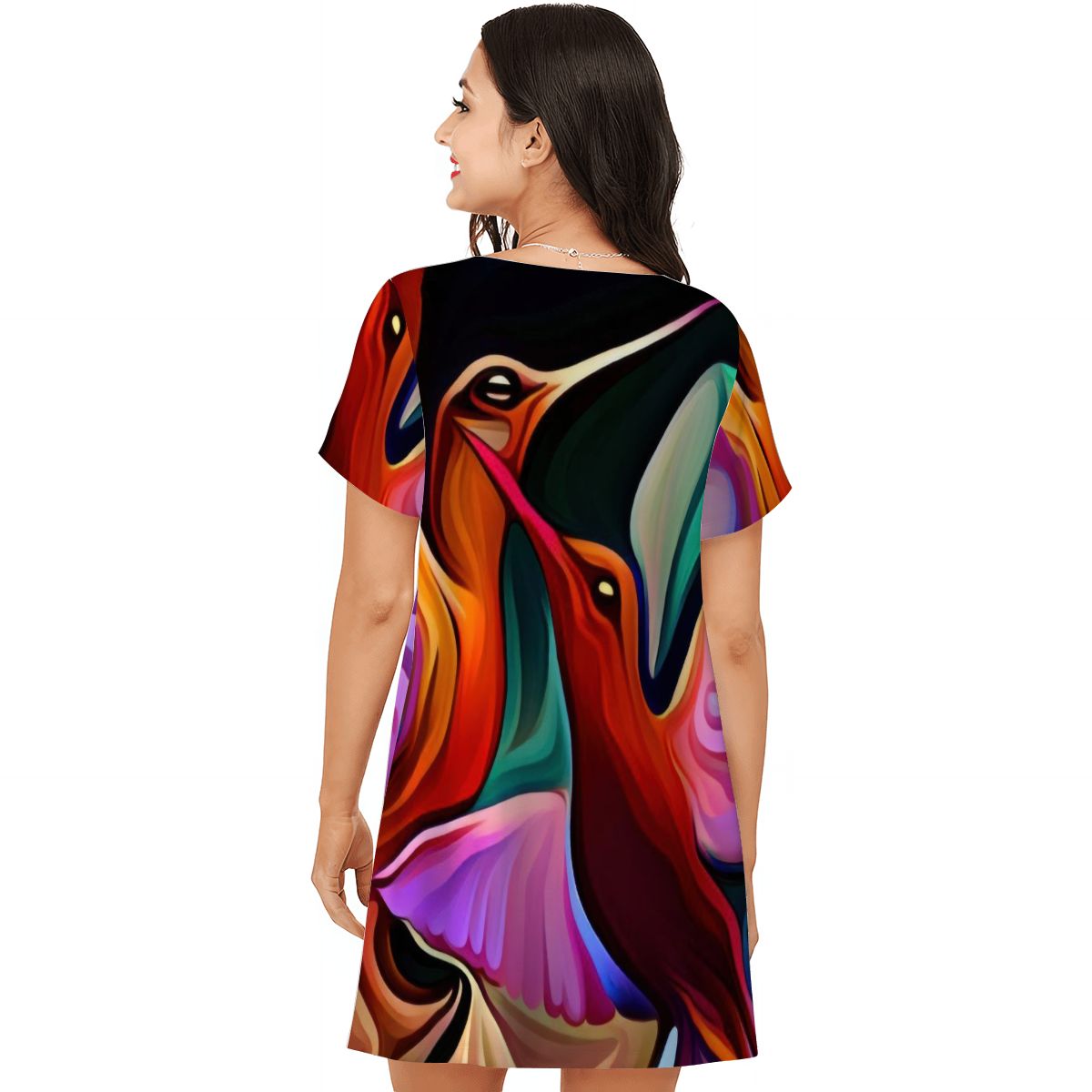 Okee Hummingbirds Loose Short - Sleeve Nightgown - Gregg Acini Adoree Designs - Women's Pajamas