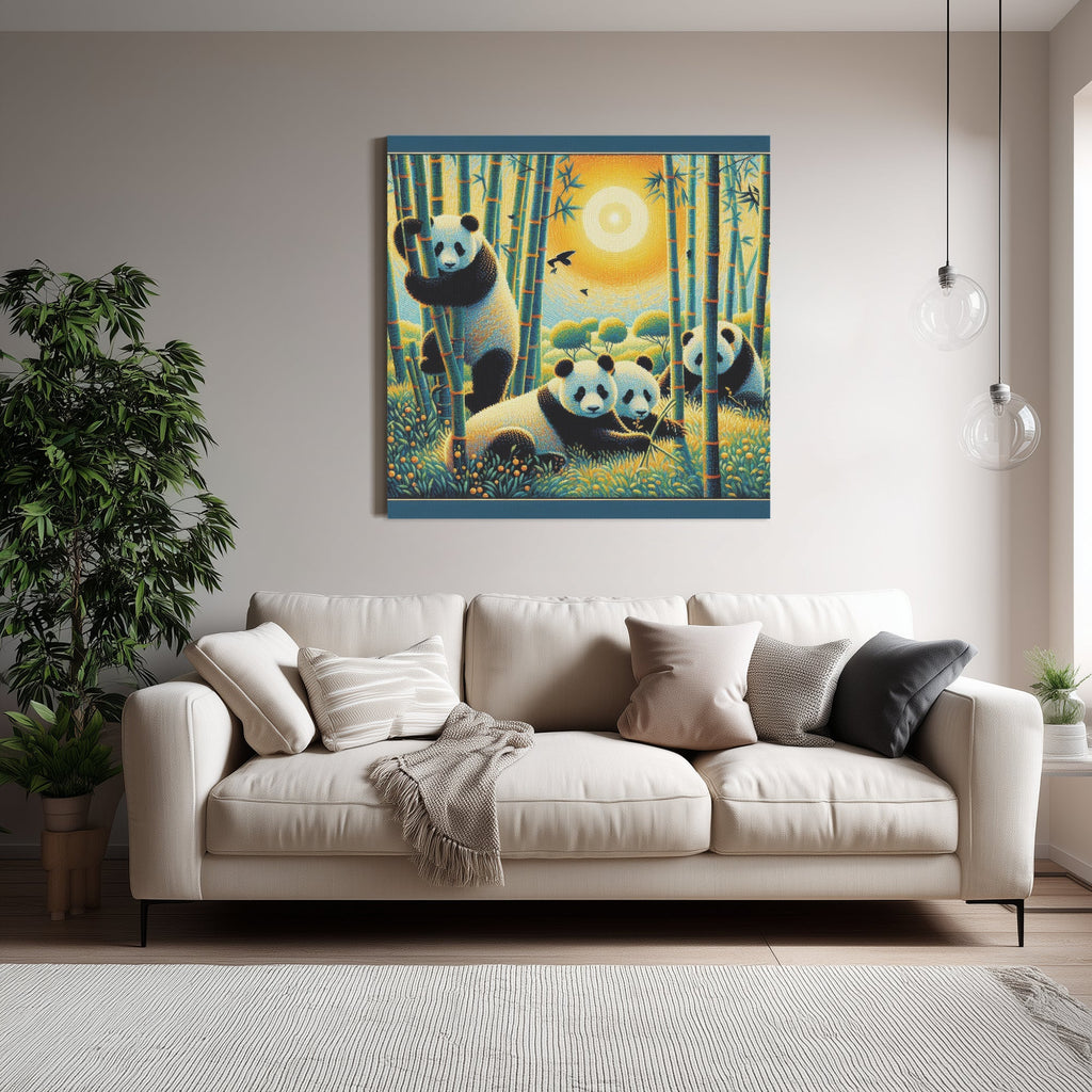 Panda Family 1:1 Ratio Canvas Painting - Gregg Acini Adoree Designs - Canvas