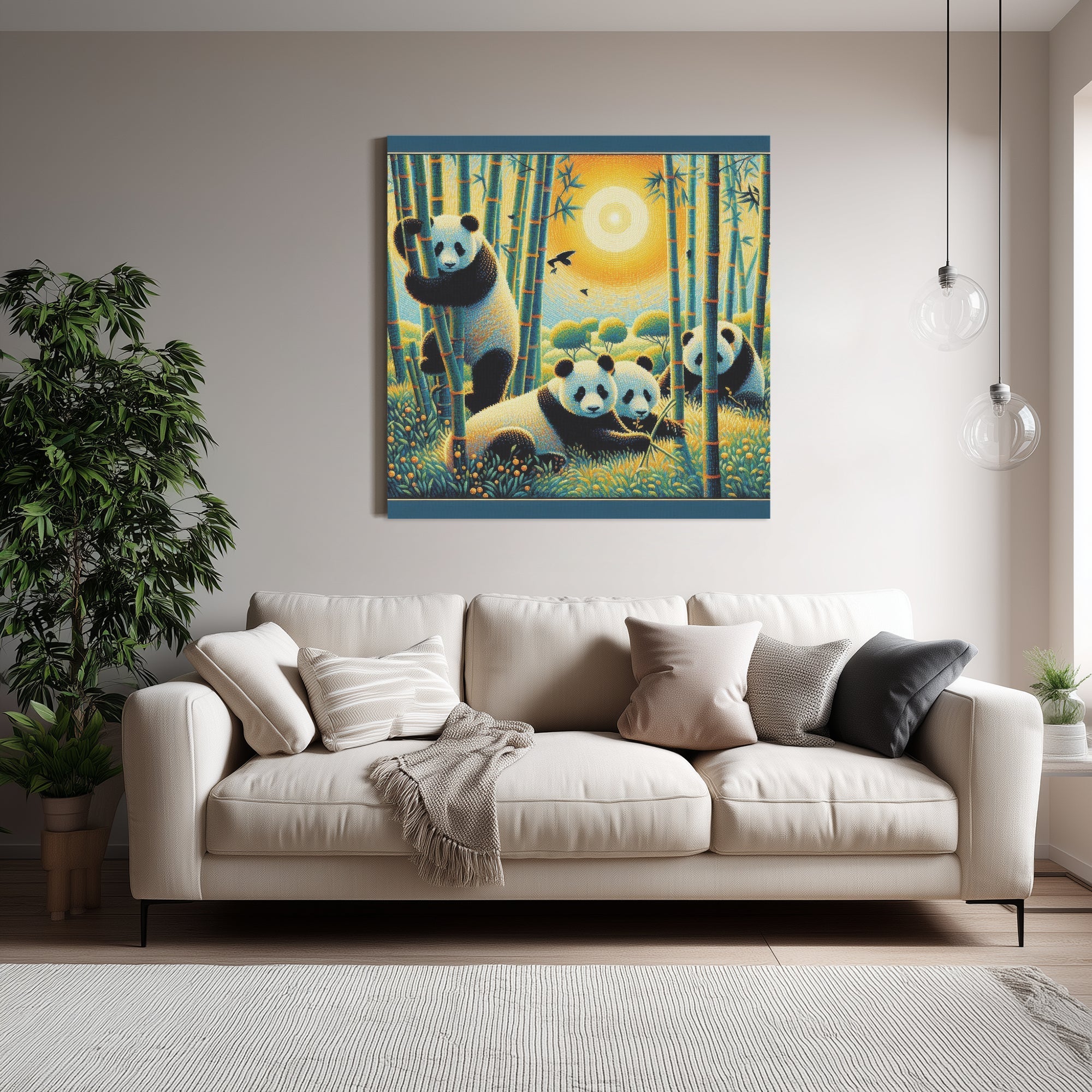 Panda Family 1:1 Ratio Canvas Painting - Gregg Acini Adoree Designs - Canvas