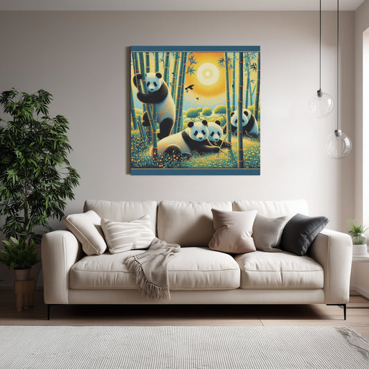 Panda Family 1:1 Ratio Canvas Painting - Gregg Acini Adoree Designs - Canvas