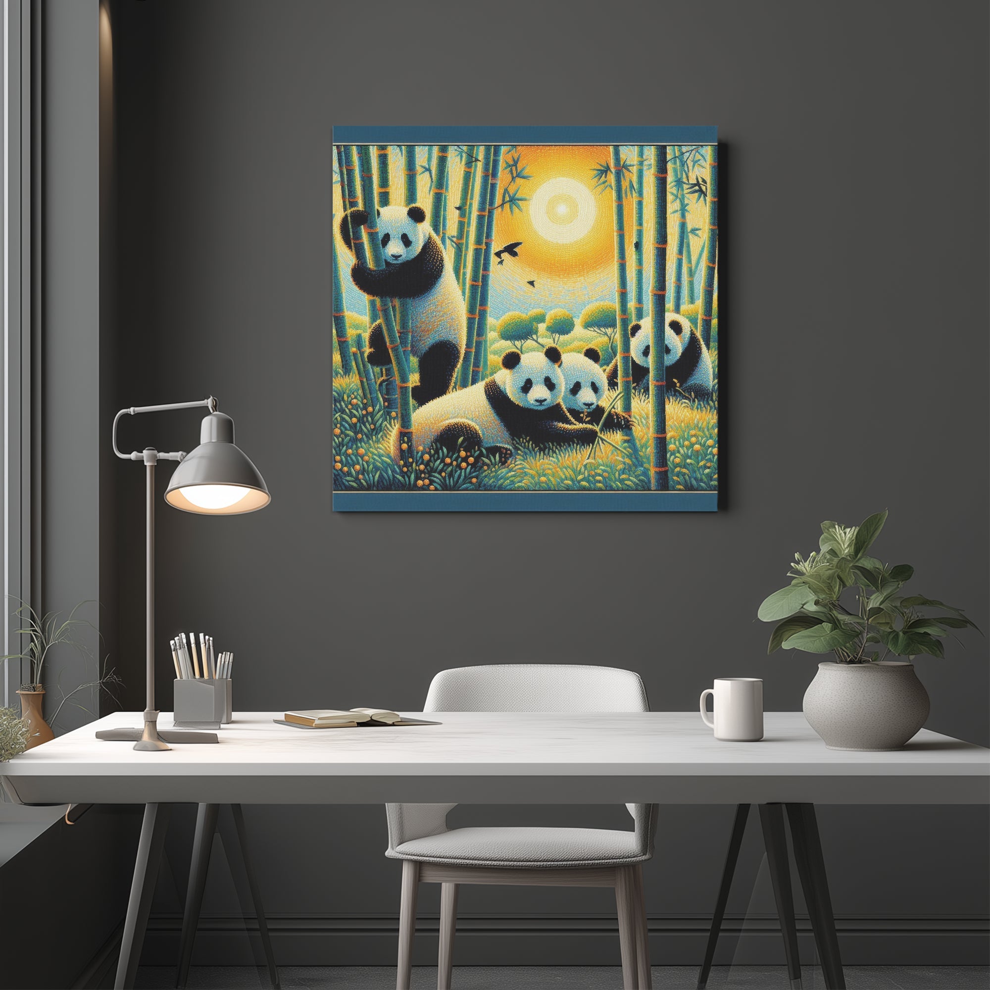 Panda Family 1:1 Ratio Canvas Painting - Gregg Acini Adoree Designs - Canvas