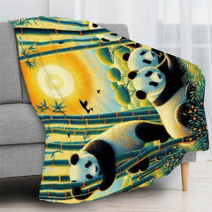 Panda Family 300 GSM Flannel Throw Blanket (Made in USA) - Gregg Acini Adoree Designs - Blanket