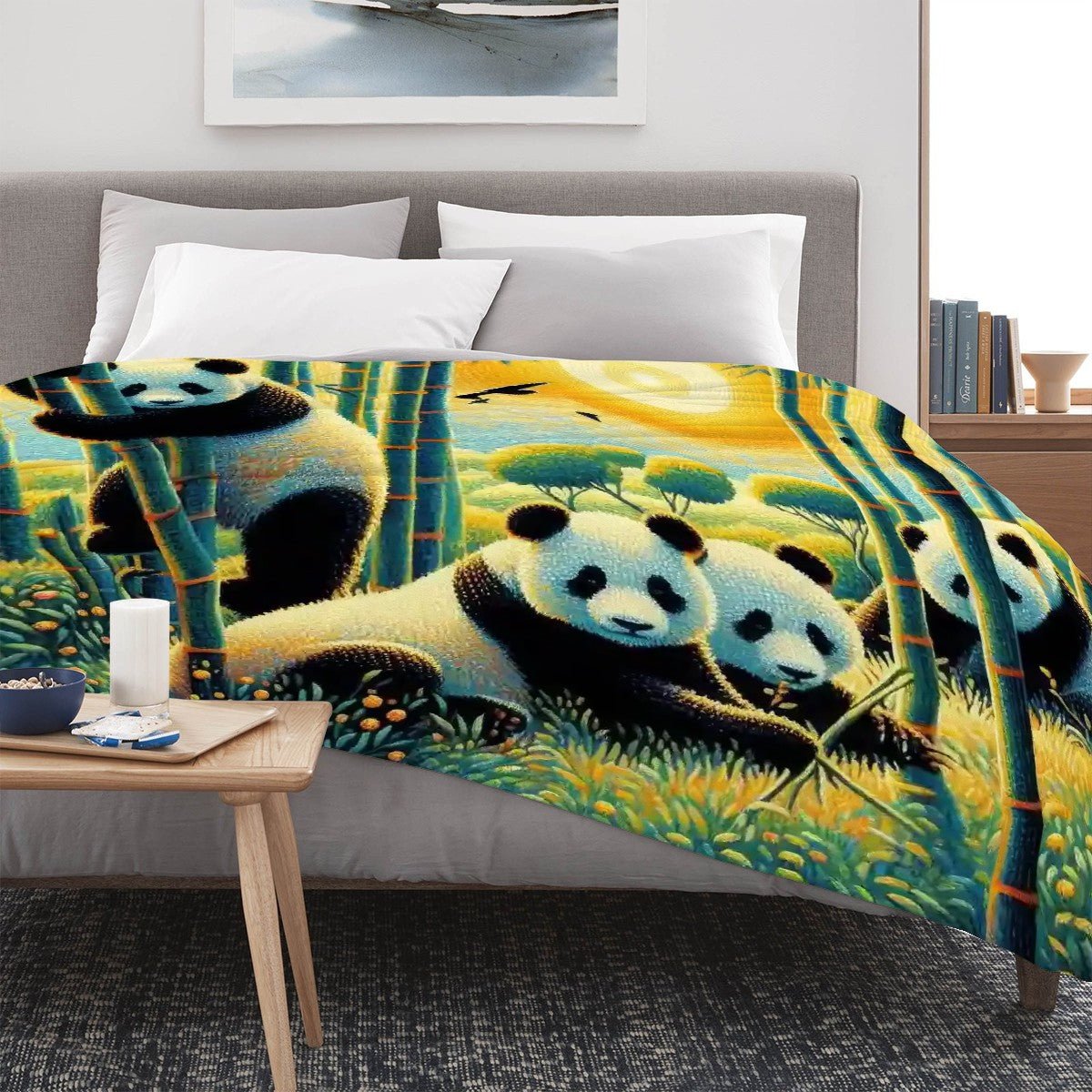Panda Family 300 GSM Flannel Throw Blanket (Made in USA) - Gregg Acini Adoree Designs - Blanket