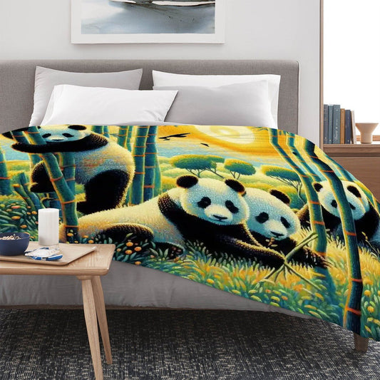 Panda Family 300 GSM Flannel Throw Blanket (Made in USA) - Gregg Acini Adoree Designs - Blanket