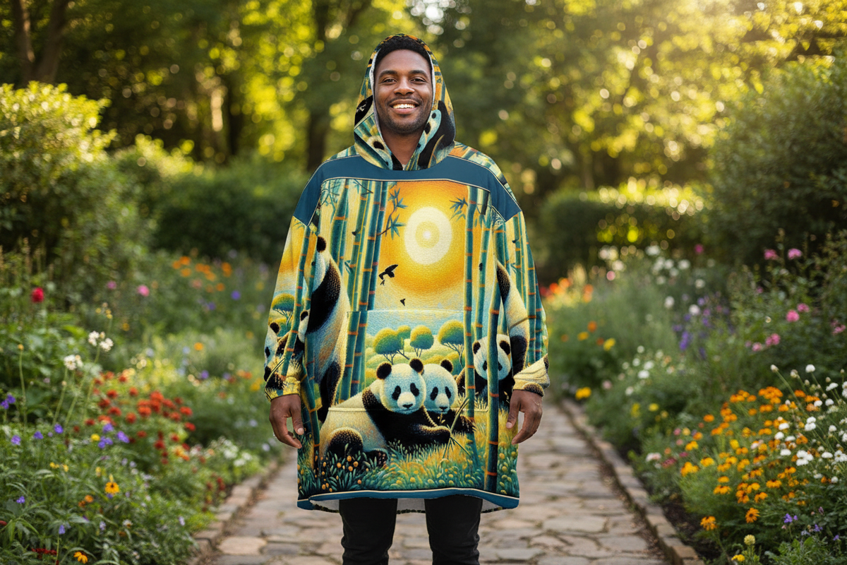 Panda Family Blanket Hoodie Lifestyle