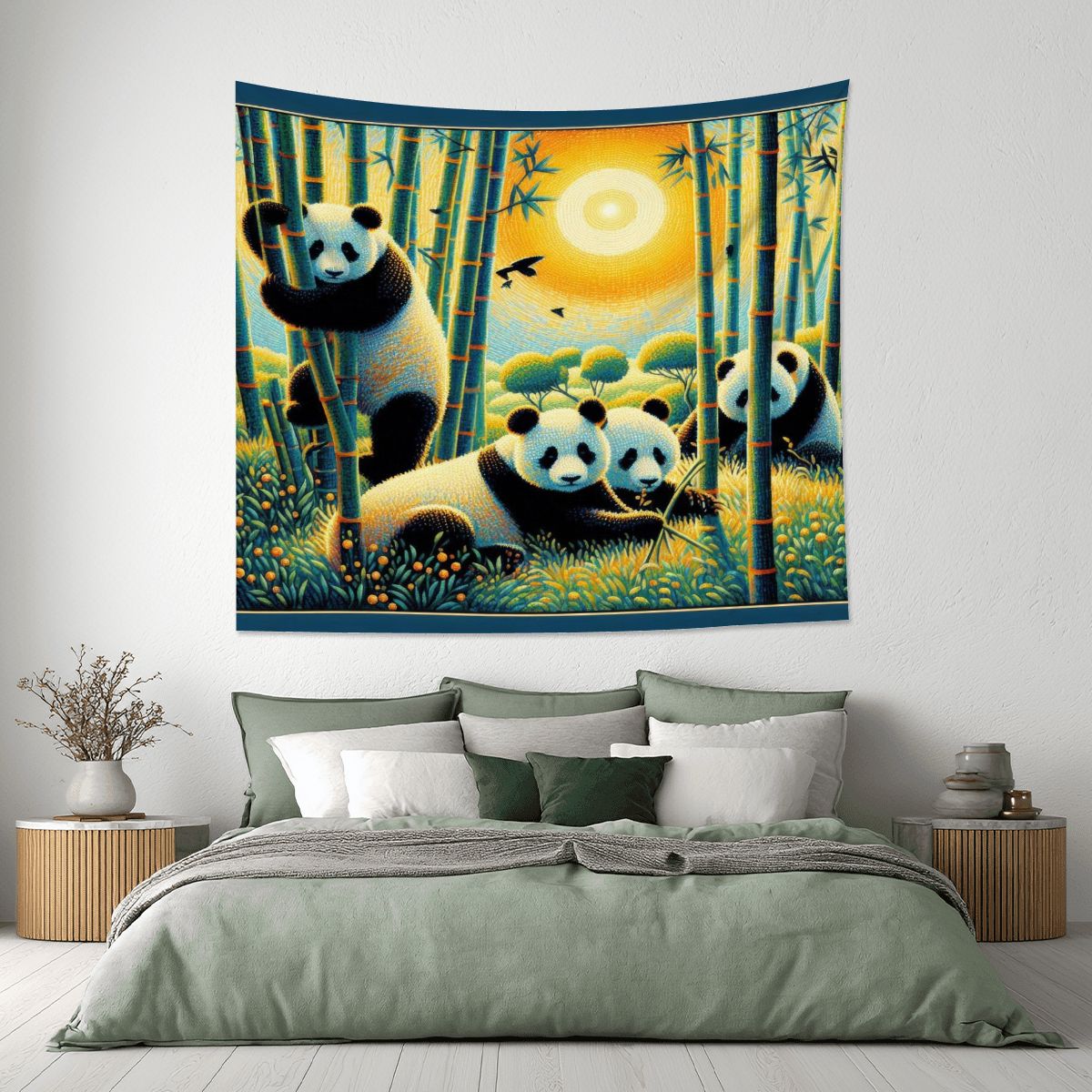 Panda Family Lightweight Wall Tapestry (Fabric Wall Hanging - USA) - Gregg Acini Adoree Designs - Wall Coverings
