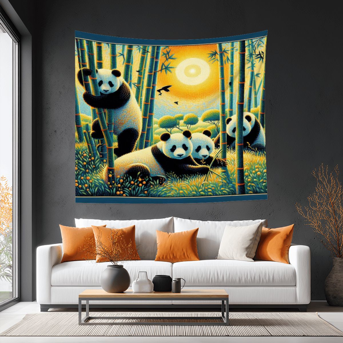 Panda Family Lightweight Wall Tapestry (Fabric Wall Hanging - USA) - Gregg Acini Adoree Designs - Wall Coverings