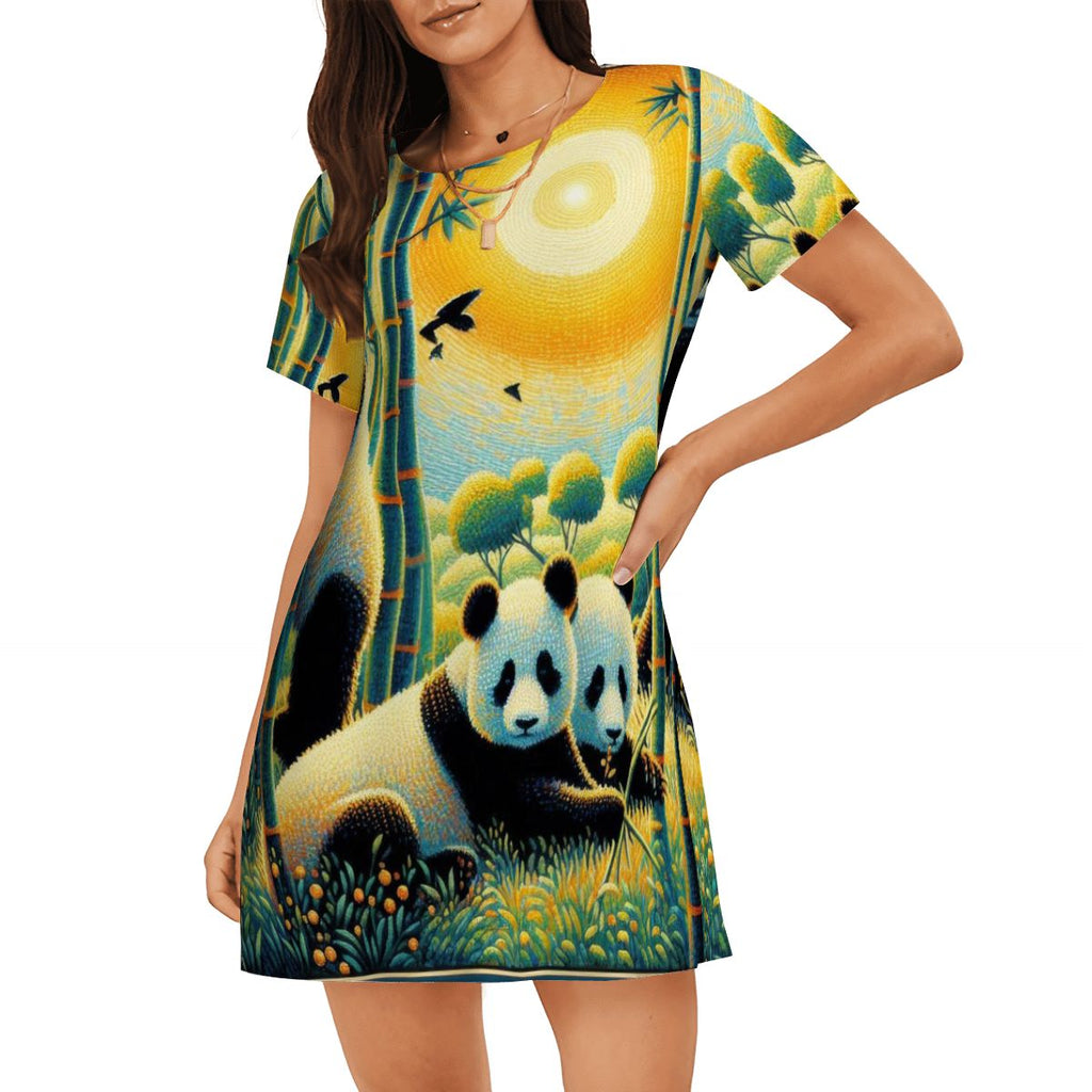 Panda Family Loose Short - Sleeve Nightgown - Gregg Acini Adoree Designs - Women's Pajamas