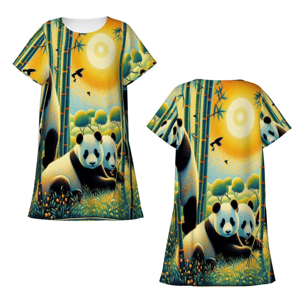 Panda Family Loose Short - Sleeve Nightgown - Gregg Acini Adoree Designs - Women's Pajamas
