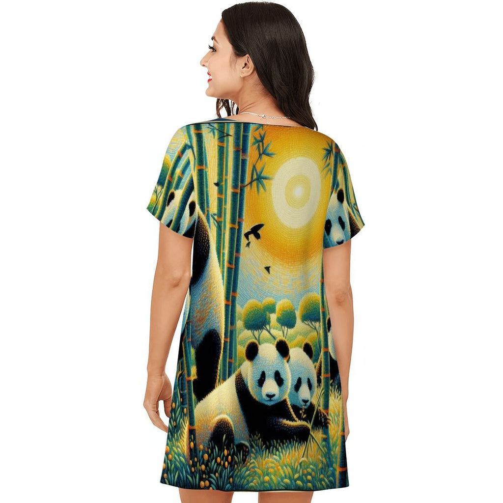 Panda Family Loose Short - Sleeve Nightgown - Gregg Acini Adoree Designs - Women's Pajamas