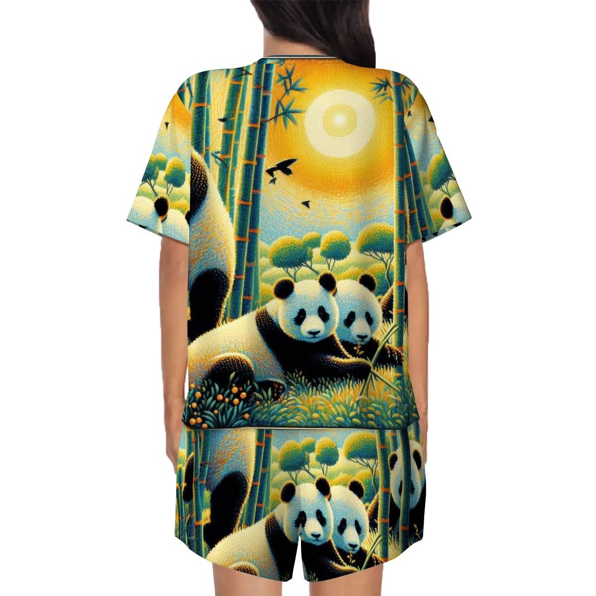 Panda Family Pajama Set for Women Crew Neck Short Sleeve - Gregg Acini Adoree Designs - Women's Pajamas