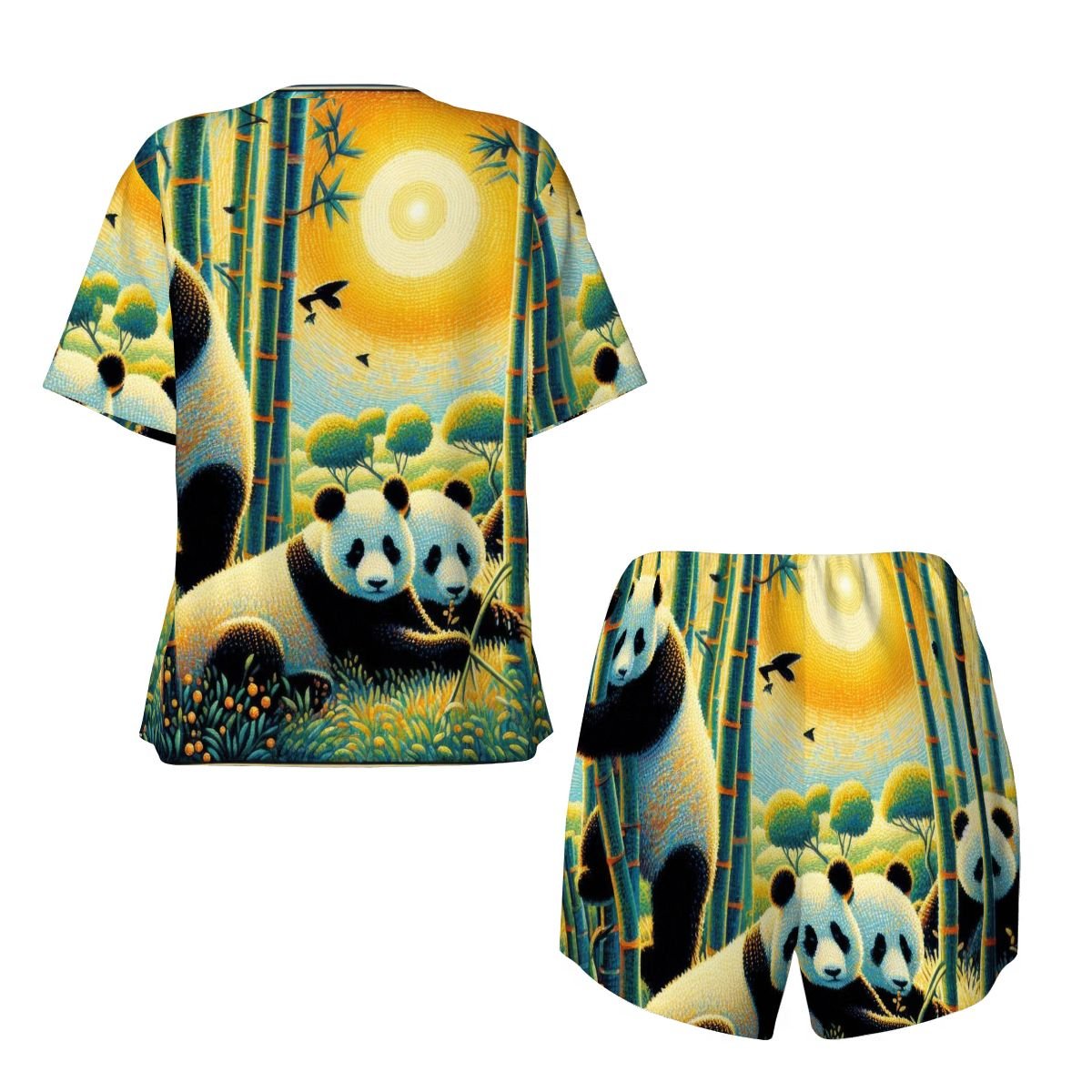 Panda Family Pajama Set for Women Crew Neck Short Sleeve - Gregg Acini Adoree Designs - Women's Pajamas