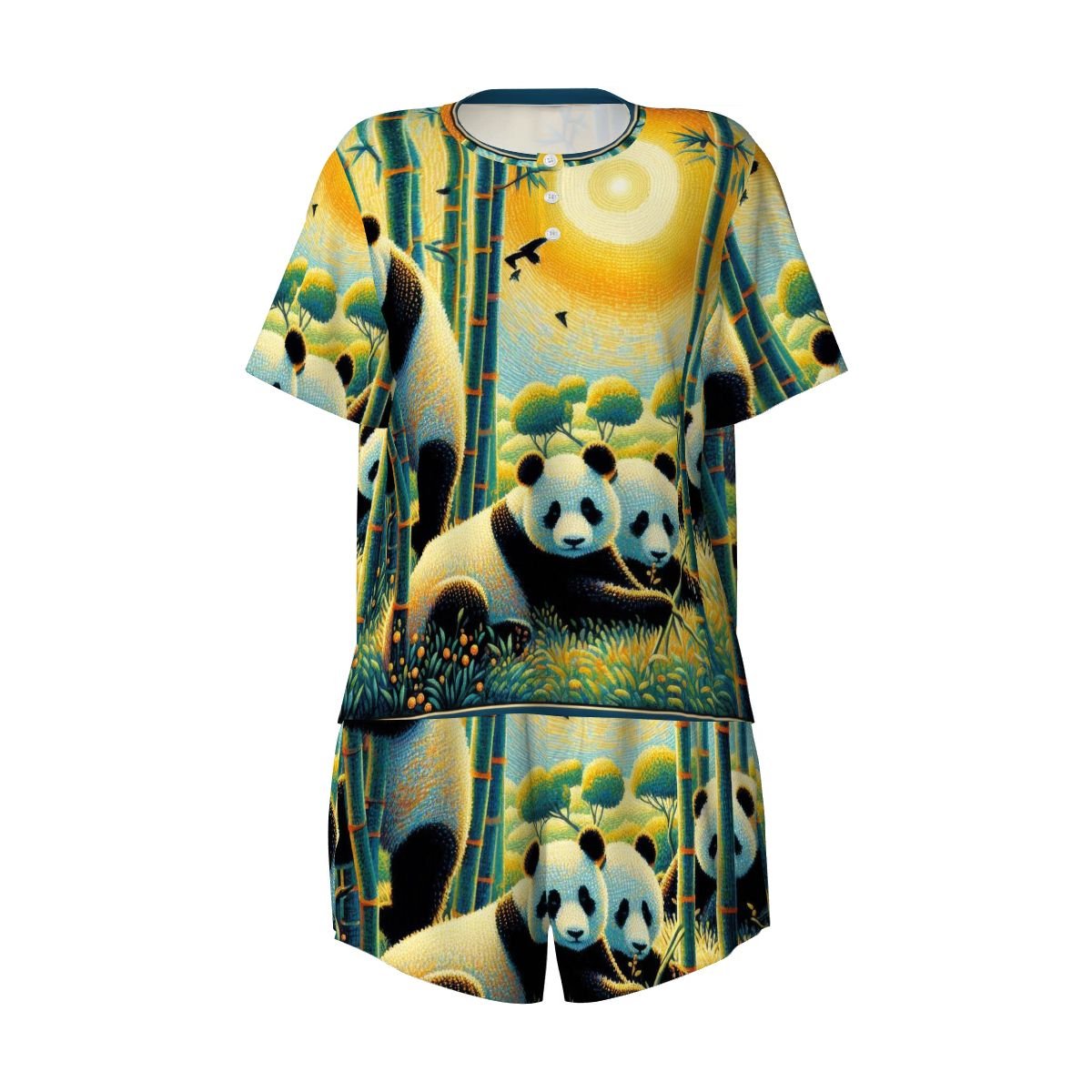 Panda Family Pajama Set for Women Crew Neck Short Sleeve - Gregg Acini Adoree Designs - Women's Pajamas