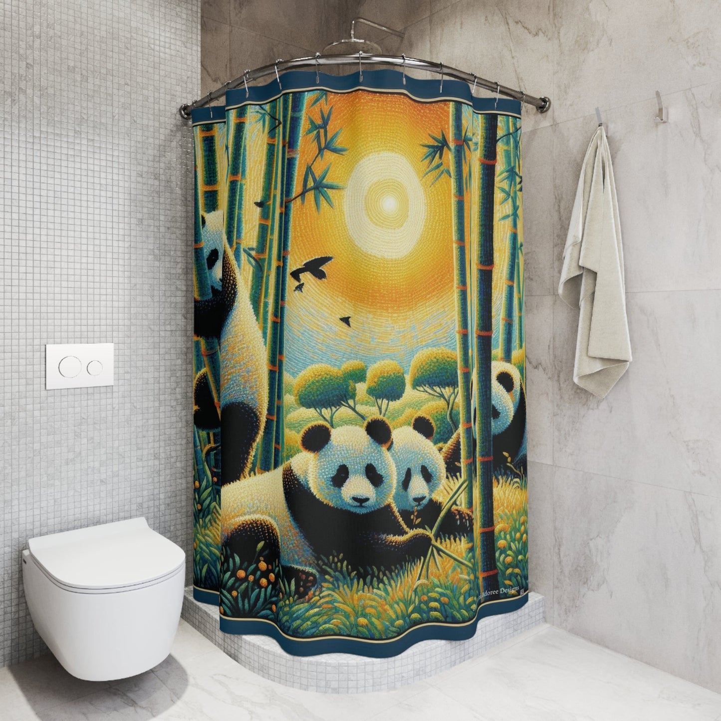 Panda Family Shower Curtain - Bold and Colorful Tropical Decor - Gregg Acini Adoree Designs - shower curtain
